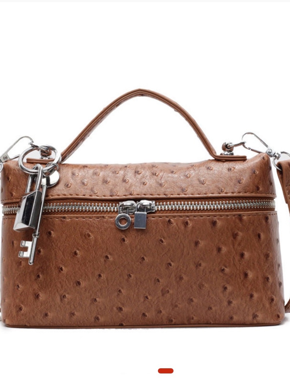 Brown Ostrich-Texture Crossbody Bag with Top Handle